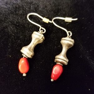 Genuine sterling silver and red coral earrings